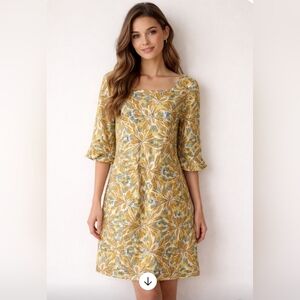 J.Jill Womens 3/4 Length Sleeve Green Print Dress  Size 6 Preppy Office Classy